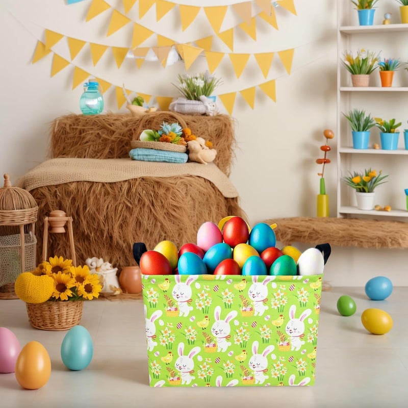 SETAMA Large Empty Easter Basket for Kid Fabric Personalized Bunny Eggs Easter Gift Basket for Boy and Girl (Rabbit Chicken Green Bottom) - Image 2